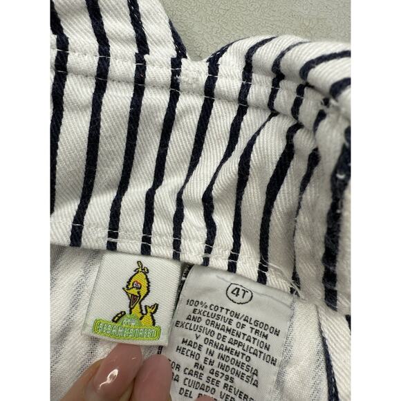 vtg sesame street stripped slugger overalls 4T baseball shorts 90s Rare - Picture 5 of 5